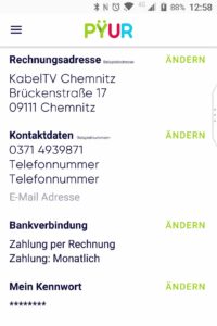 Meine PYUR Kundendaten